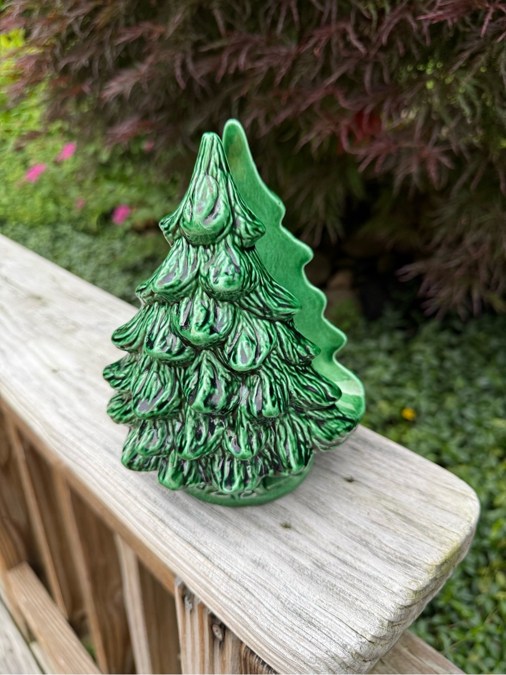 Green Ceramic Christmas Tree Figurine - napkin holder vintageHoliday Home Accent